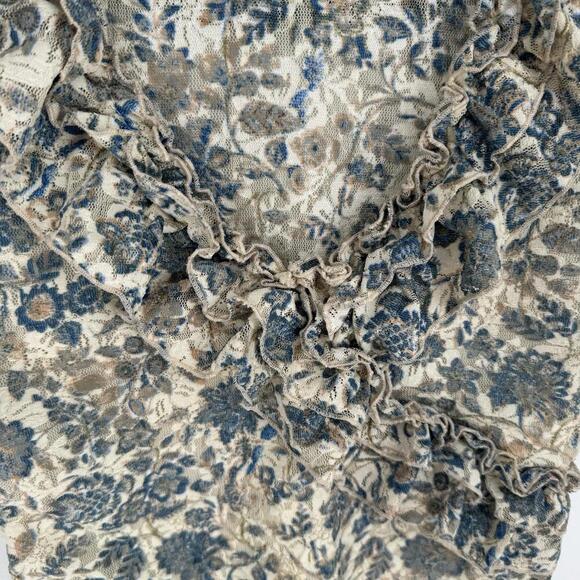 Vintage 90s y2k Clio top small S floral grunge  lace stretch rave party v-neck - Picture 2 of 6